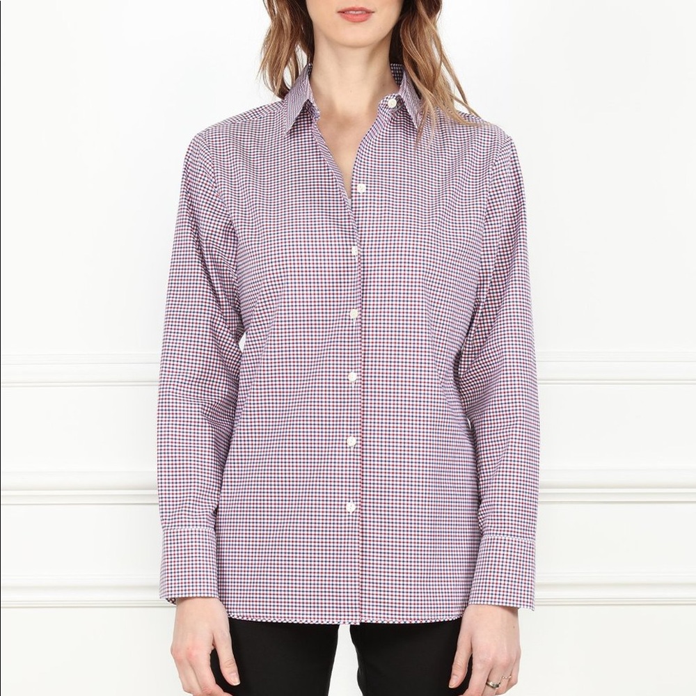 Hinson Wu Margot Long Sleeve Relax Fit Shirt Red White Blue Check Button Down 6